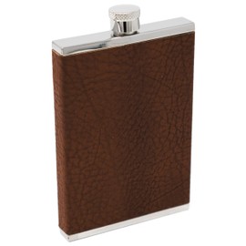 2 oz Brown Textured Leather Pattern 304 (18/8) Food Grade Stainless Steel Hip Alcohol Liquor Flask - BPA free and Leak and Rust Proof