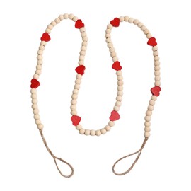 Valentines Day Decor, Red Pink Heart Wooden Bead Garland for Tiered Tray Hanging Banner for Home Farmhouse Office Wall Fireplace Mantel Shelf Proposal Wedding Party Decor, 50", Red Heart