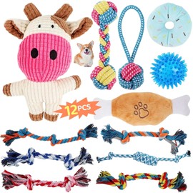 RUISTLI Juguetes para Perro 12 Piezas,Perros Accesorios Interactivo,Juguetes para Perros Ansiosos con Mordedera y Peluches,Juguetes para Perro Grande Cachorros,Cosas para Perros Seguro (12)