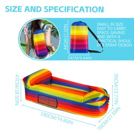 FainFun Inflatable Beach Sofa, 230 x 70 cm Couch Sofa, Inflatable Outdoor Camping, Air Sofa, with Cushion and Side Pockets, Pillow (Polyester 210T, Rainbow)