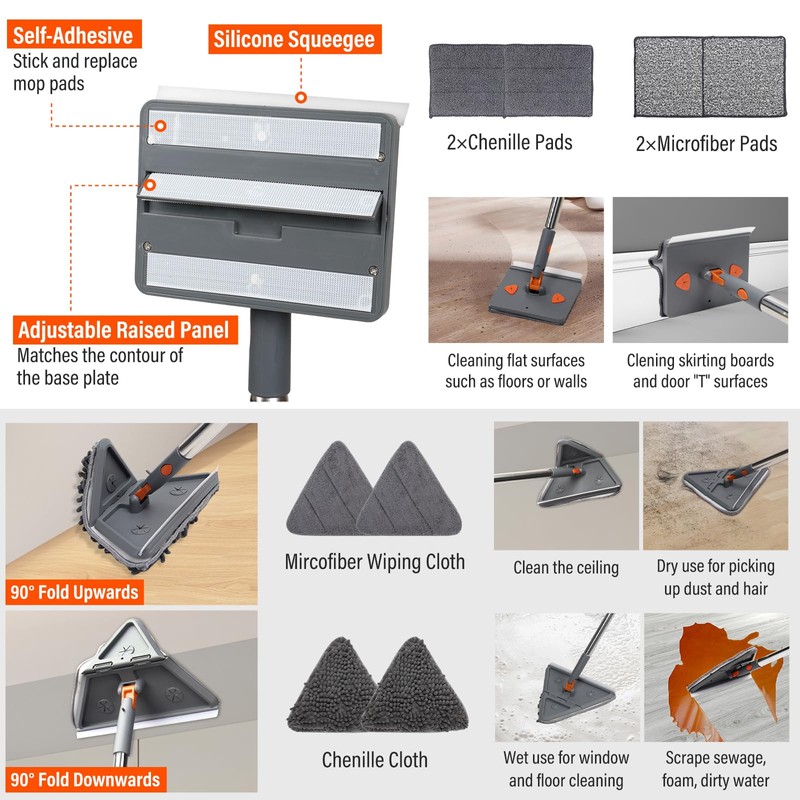 Sayene Baseboard Cleaner Tool with Handle,Wall Cleaner mop with Squeegee,