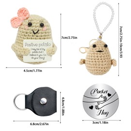 DALAETUS 3 Pcs Positive Doll Set, 1 Potato Doll with 1 Potato Beaded Keyring & 1 Pocket Hug Token, Wool Knitting Doll Figurines Couple Ornaments Love Gifts for Husband Wife He She