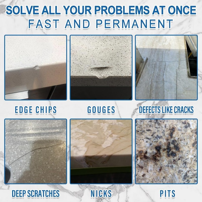 Quartz Countertop Repair Kit(White), Quick-Drying, Permanent Fix for Edge Chips,