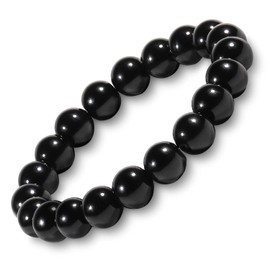 10mm Rosenquarz Kristall Armband für Frauen Männer, Naturstein Rosa Quarz Kristall Perle Heilung Armband, Einstellbare Dehnbar Perlen Armband Bringen Glück und Positive Energie (Obsidian)