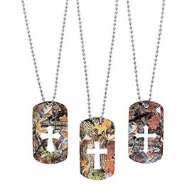 Fun Express - Cross Cutout Camouflage Dog Tag Necklaces - 12 Pieces - Great for Sunday School and Vacation Bible School