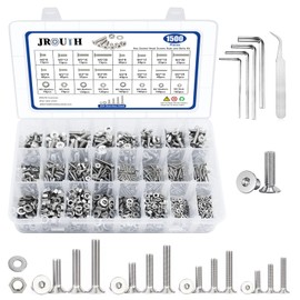 JROUTH 1500pcs Screws Assortment Hex Socket Flat Head Screws Nuts and Bolts, M2 M3 M4 M5 304 Stainless Steel Hex Flat Head Cap Bolts Nuts Washers Assortment Kit with Hex Wrenches