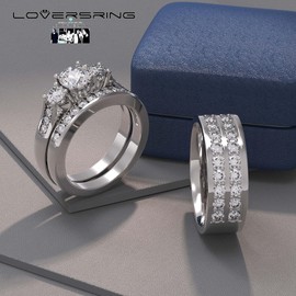 TWO RINGS Wedding Ring Sets His And Hers Promise Ring Couples Bridal Sets Women 925 Sterling Silver aaa Cz Man Titanium Wedding Bands, women's size 7 & men's size 13, Paper, Cubic Zirconia