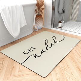tchdio Bath Mat-Super Absorbent Quick Dry Get Naked Bath Mats for Bathroom Floor Non Slip-Bathroom Mats with Rubber Backing-Ultra Thin Bathroom Rugs Fit Under Door, 17" x 24", Beige