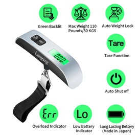 Longang Digital Hanging Luggage Scale with Backlit for Travel, Portable Handheld Suitcase Weight Scale with Hook, 110 Pounds, Battery Included | Longang