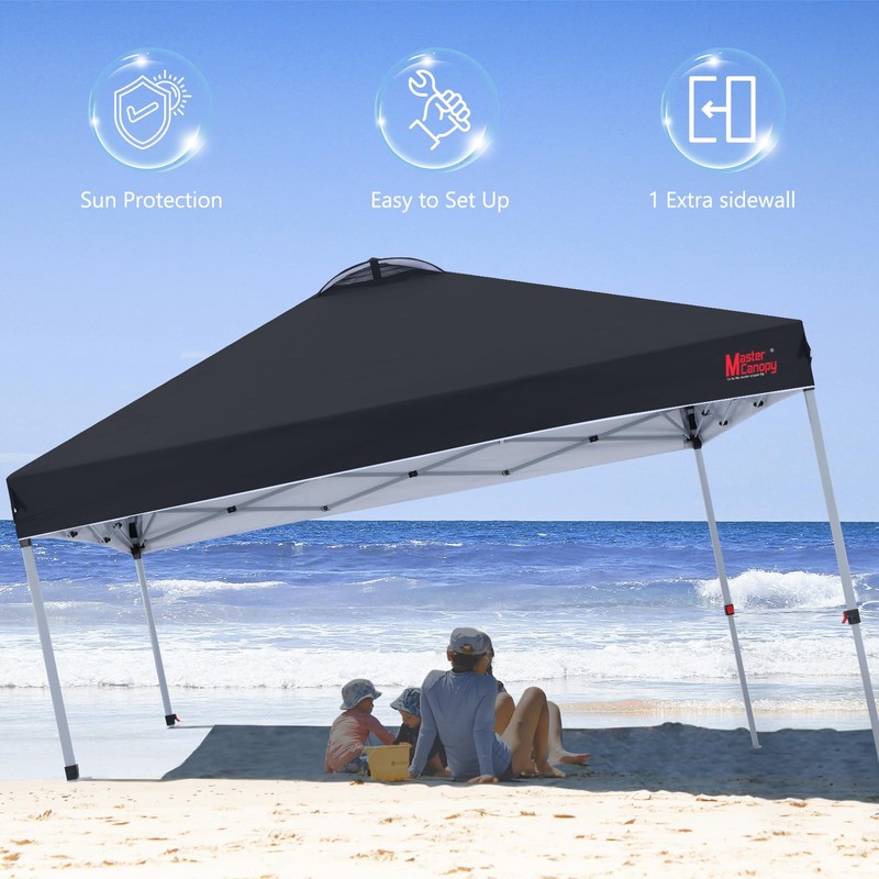 MASTERCANOPY Durable Pop-up Canopy Tent with 1 Sidewall (10'x10',Black)