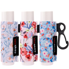 HEYSKAY 3PCS Lip Balm Holder Sleeves Lipstick Keychain Holder Lip Gloss Holder Keychain Lipstick Elastic Sleeves(Floral Set A)