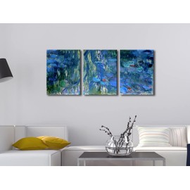 Wieco Art Canvas Print Water Lilies, Reflections of Weeping Willows by Claude Monet Oil Paintings Canvas Prints Picture Artwork on Canvas Wall Art for Home Office Decorations
