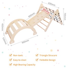 Hipicute Climbing Toys for Toddlers, 3 in 1 Wooden Climbing Triangle Set, Kids Triangle Set Indoor with Arch Climber, Climp Ramp, Baby Indoor Playground Climbing Gym for Kids