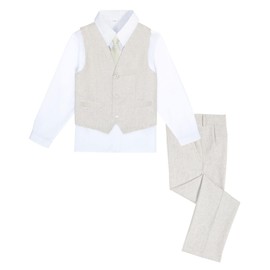 Boy's Pink Linen Suit Size 14, Kids Wedding Prom Summer Suits Ring Bearer Outfit for Big Boys Tuxedos Vest and Pants Set