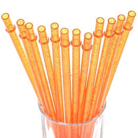 Dakoufish BPA-Free 12 Piece 11 Inch Reusable Clear Plastic Glitter Sparkle Drinking Straw Plus one Cleaning Brush (Orange,11inch)