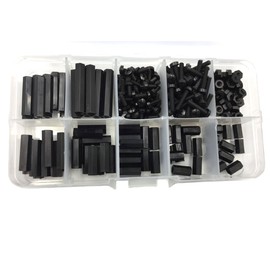 HVAZI 280PCS M2.5 Female-Female Nylon Hex Spacers Standoffs Screws Nuts Assorted Kit(Black)