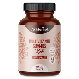 Achterhof Multivitamin Kids Gummies Pack of 190 Apple Banana Flavour with 8 Vitamins and Iodine No Added Sugar No Preservatives Vegan