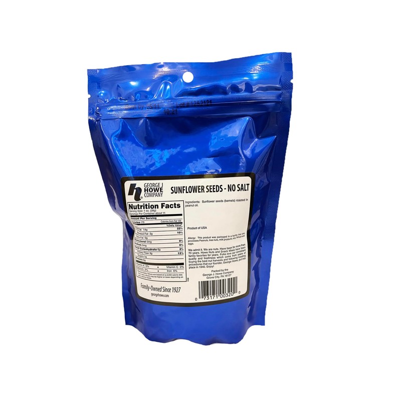 Howe No Salt Sunflower Seeds, Edible Seeds, 11oz Bag