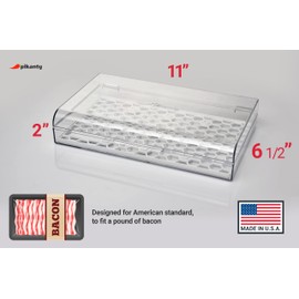 Pikanty - Bacon Container for Refrigerator | Fridge Storage and Deli Meat Keeper with Food Serving Tongs and Drain Plate | Dishwasher Safe | Made in USA