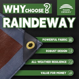 RAINDEWAY 4x20 Feet Super Heavy Duty Tarp 18 Mil, UV Resistant, Weatherproof, Multipurpose Waterproof Poly Tarp with Grommets and Reinforced Edges, Brown/Gray Tarp