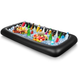 Leitee Inflatable Serving Bar with Drain Plug 52 x 24 x 5'' Inflatable Ice Serving Buffet Bar Inflatable Cooler for Parties Food Cooler for Party Buffet Inflatable Drink Cooler for Party (Black)
