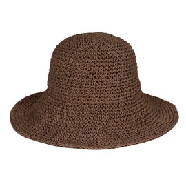 Womens Floppy Straw Sun Hat Foldable Packable Wide Brim Summer Beach Hat Crochet Bucket Hat (US, Alpha, One Size, Coffee)