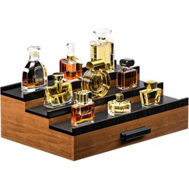 Vdamu Cologne Organizer for Men,3 Tier of Elevated Cologne Display Stand with Drawer Storage,Perfume Organizer and Storage Display Risers,Great Gift for Men(Walnut Black)