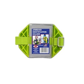 2 Pack Safety Reflective Yellow Armband Badge Holder, Yellow Stretch Band, White Buckle, Top Slit, Fits 2 3/4"" x 4 1/8"" Cards, Made in USA