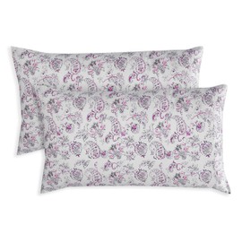 Elegant Comfort Ultra Soft Set of 2 Floral Print Pillowcases - 1500 Premium Hotel Quality Microfiber, Soft and Smooth Envelope Closure 2-Piece Pillow Covers - Standard/Queen, Paisley Purple