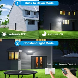 Olafus 80W Plug in Flood Lights Dusk to Dawn Outdoor Lighting, 8000LM Exterior LED Security Light with Remote, IP65 Waterproof, 6500K 3 Adjustable Heads Photocell Light for Yard Garage Black