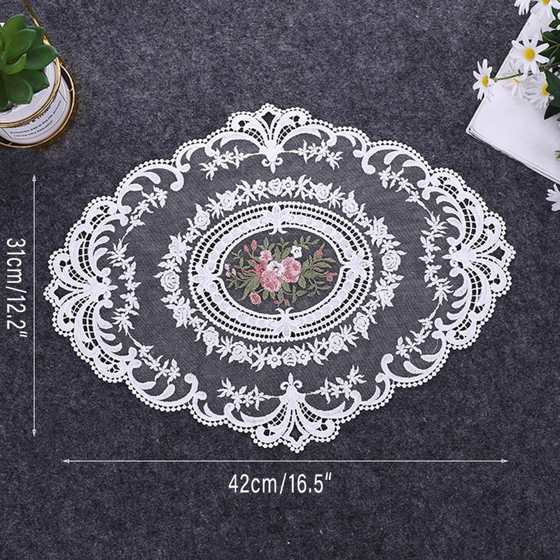 AIMALL 4-Pack Vintage Oval Crochet Placemats, Handmade French Lace Doilies,