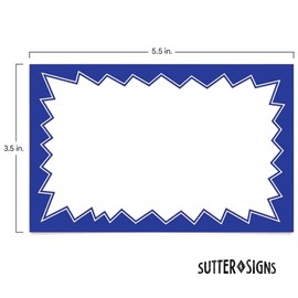 Sale Signs for Retail Stores 50pcs, 3.5" x 5.5" | Blue Starburst Paper Card Price Tags for Yard Sale, Garage Sale