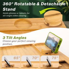 Lavievert 2-in-1 Bed & Couch Arm Tray, Bamboo Sofa Clip on Side Table with 360° Rotating Phone Holder, Portable Breakfast Serving Tray with Cup Holder & Folding Legs for Eating, Drinks, Snacks, Remote