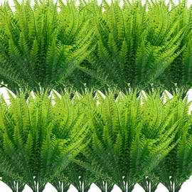 Tunnkit 32 Bundles Fake Fern, Artificial Boston Ferns for Outdoor and Indoor Decoration, UV Resistant Fake Ferns for Garden, Patio, Porch