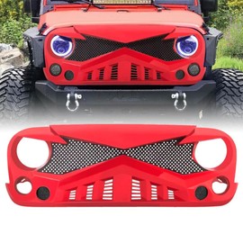 AMERICAN MODIFIED Front Replacement Grille Compatible with Jeep Wrangler JK Sport, Sahara, and Rubicon 2007 to 2018 Models, Red