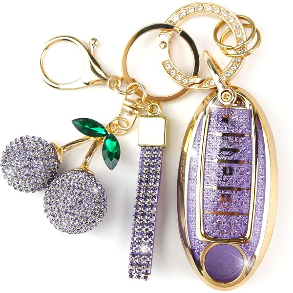 Rayslesan Sparkly Key Fob Cover with Cherry Keychain, Bling TPU