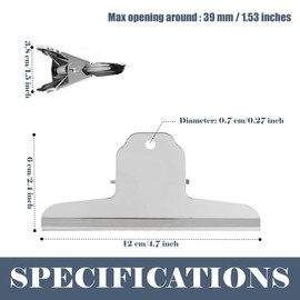 4 Pack Large Bull Clip Stainless Steel Binder Paper Clamps Metal Paper Clip for Office Home School Kitchen 12cm