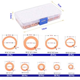 Pack of 200 Copper Sealing Rings Copper Flat Sealing Ring Set, Sealing Ring Copper Sealing Classification Kit Combination, with Packaged Screw Caps (M5 M6 M8 M10 M12 M14)