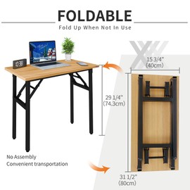 Need Folding Desk Small Desk 31 1/2" No Assembly Foldable Computer Desk for Small Space/Home Office/Dormitory,Teak&Black Frame