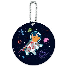 Cosmonaut Astronaut Dog in Space Round Luggage ID Tag