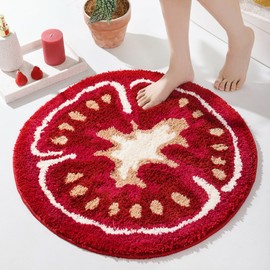 FROZZUR Tomato Cute Bath Mat for Bathroom, Red Round Bath Mat Non Slip Food Shaped Washable Bathtub Rug Bathroom Decor Tub Watermelon Kitchen Decoration