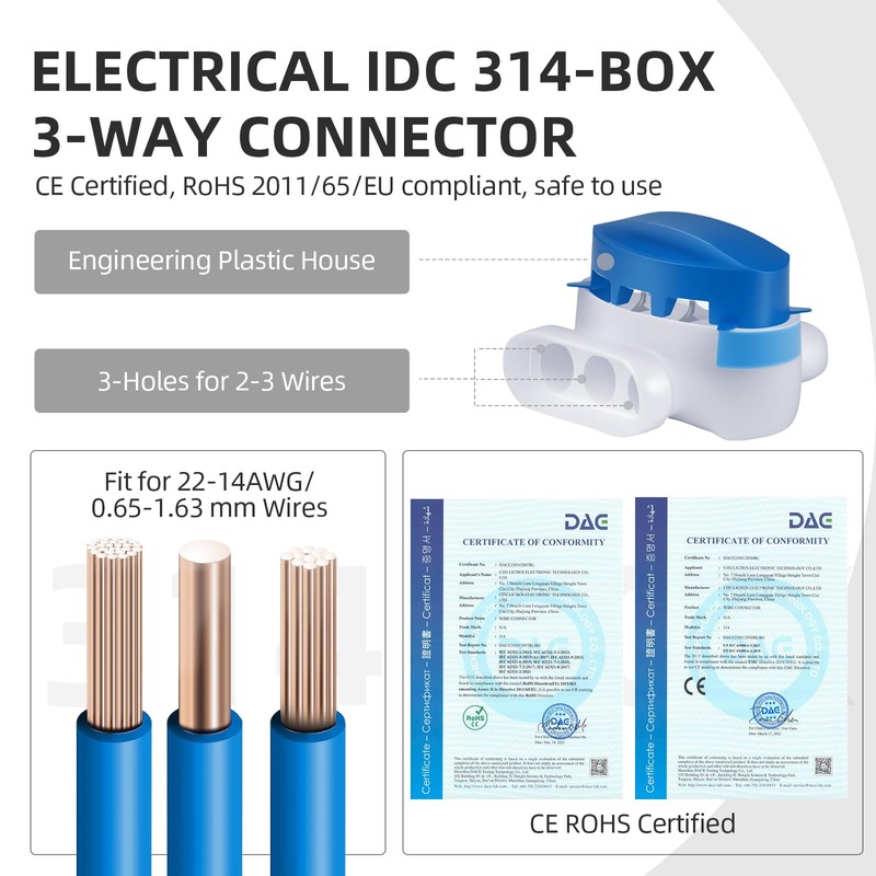 20Pack Wire Connectors Electrical IDC 314-Box Waterproof, GIBBAB 3-Way Boundary