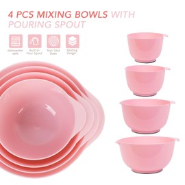 BoxedHome Mixing Bowl Set Mixing Bowl Set Plastic Salad Bowl Non-Slip Stackable Serving Bowls for Kitchen Mixing Bowl Set 4-Piece Baby Pink
