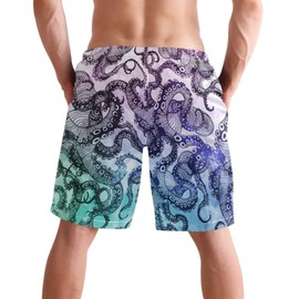 visesunny Cool Octopus Print Men's Beach Shorts Summer Swim Trunks Sports Running Bathing Suits with Mesh Lining