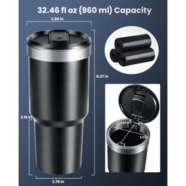 xuenair Cup Holder Trash Can for Car, 960ML Large Capacity Small Car Trash Can with Lid Sturdy, Portable Car Cup Holder Mini Trash Can for Car Home Office and Esay to Use