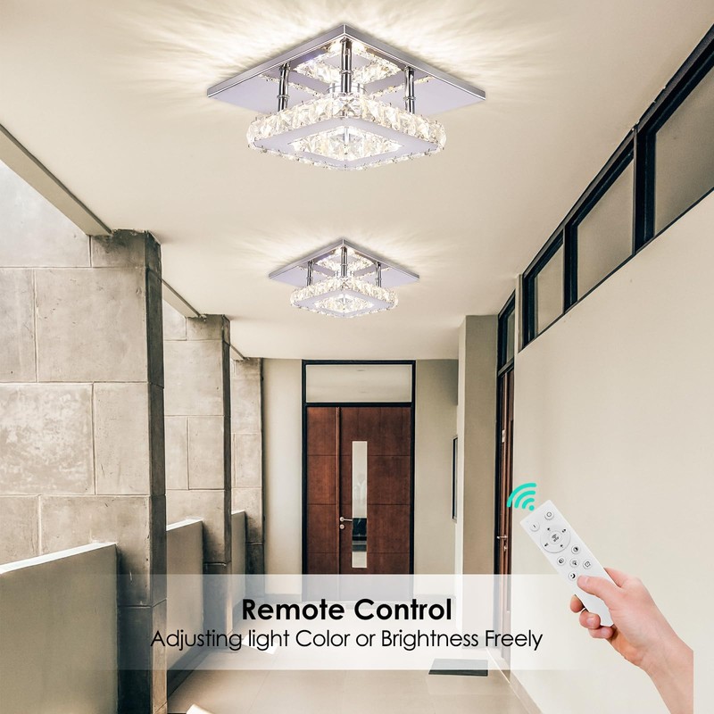 Cainjiazh Dimmable Modern Crystal Chandeliers LED Mini Ceiling Light with