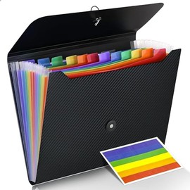 Carpeta Organizadora de Documentos,Folder con 13 Bolsillos Plastico,Recibos,Tamaño A4 Cartas Con Etiquetas Adhesivas Para Clase,Casa,Oficina Y Viajes(
