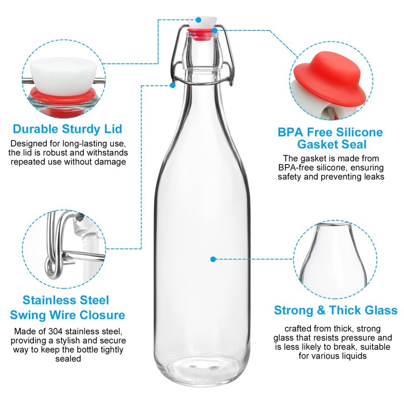 33OZ Swing Top Glass Bottles,2 Pack with Airtight Closures for
