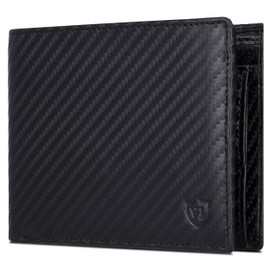 VON HEESEN Men's Leather Wallet with RFID Protection - Genuine Leather Wallet for Men - Women's Wallet, Black carbon, Landscape Medium (Bifold)