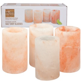 D'Eco Himalayan Salt Shot Glasses (4 Pack) - Hand-Carved 3" All-Natural Pink Salt Tequila Shooters- Add light salty flavor to any drink without the mess- Great for Cinco De Mayo Parties & Mother's Day
